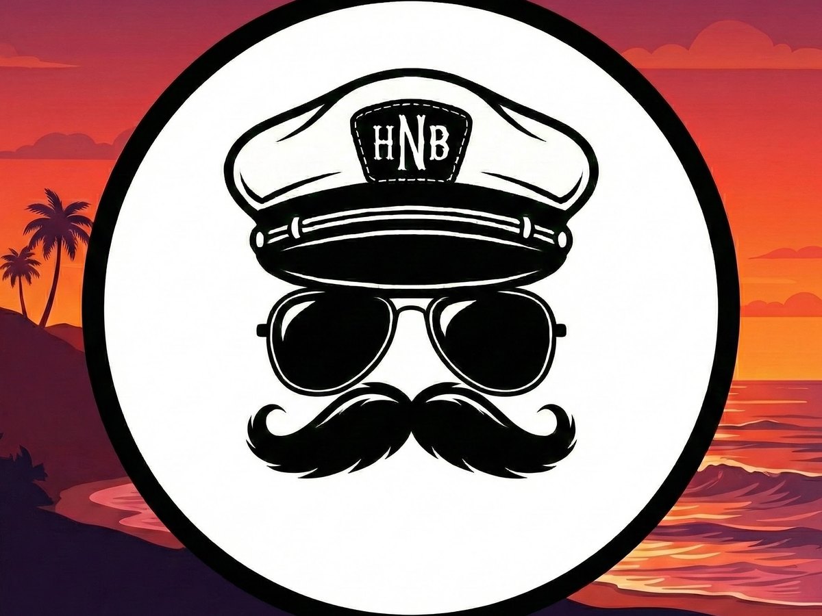 Haul 'N Boats captain badge over a sunset